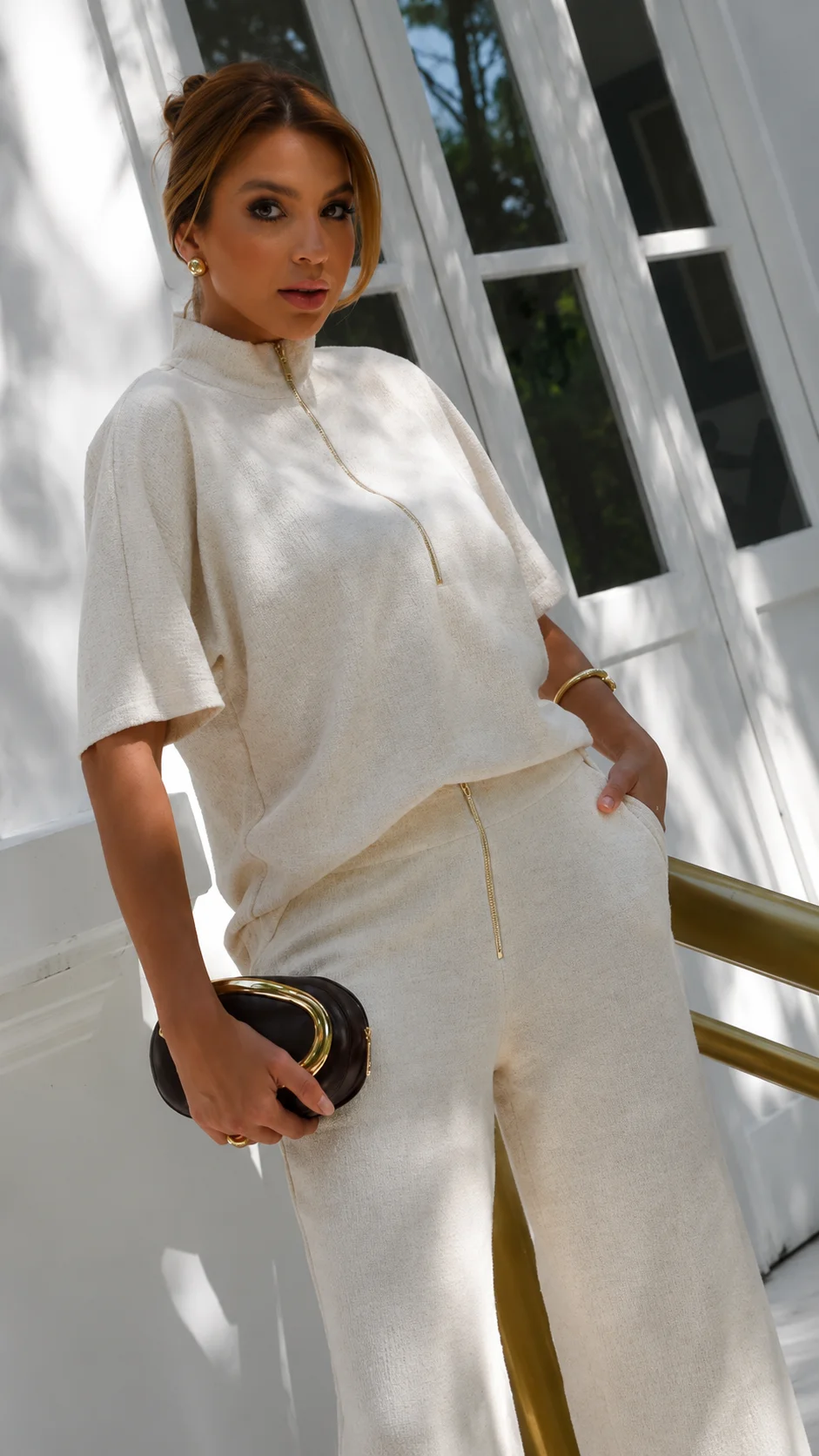 Conjunto London (Londres): com calça e blusa em malha tweed de algodão - Imagem 3