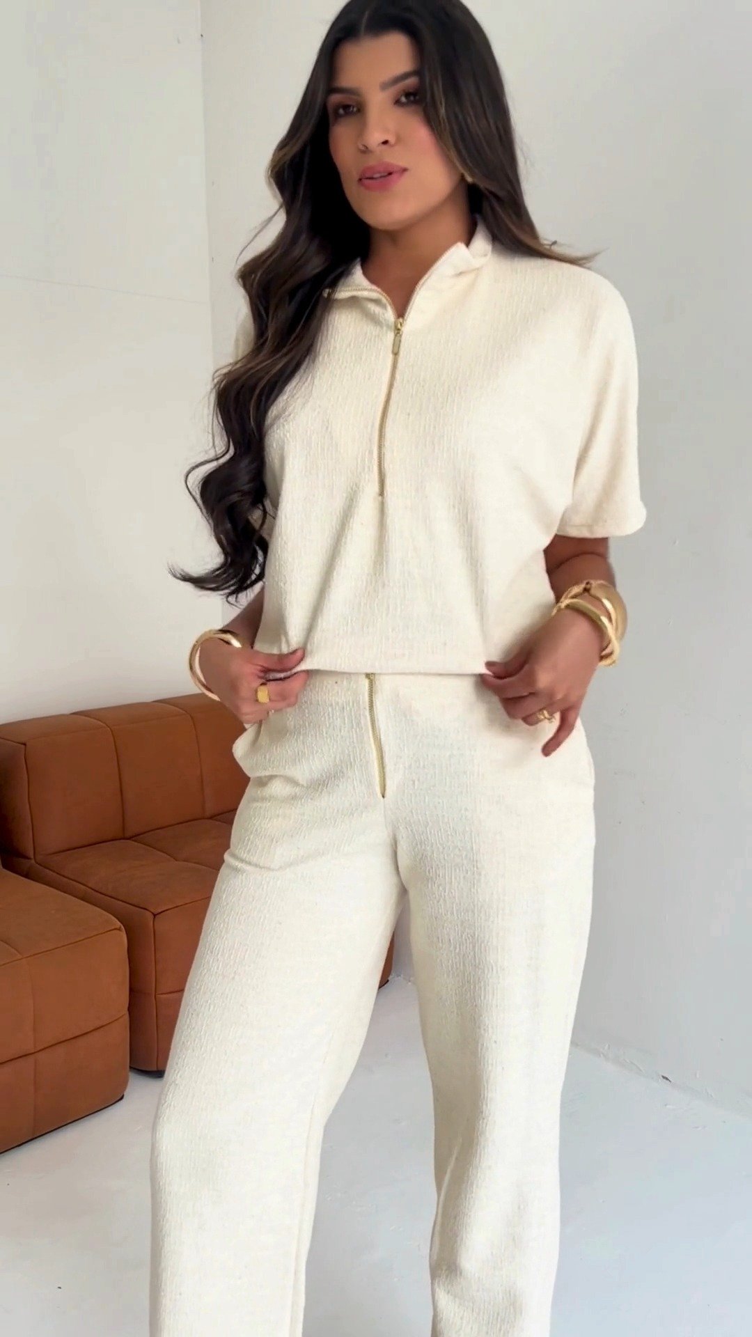 Conjunto em Malha Tweed: Calça e Blusa