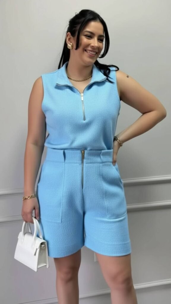 Conjunto Lisboa: Blusa e Bermuda em Malha Tweed